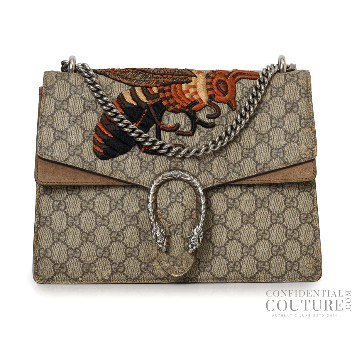 Gucci Beige/Brown GG Supreme Medium Dionysus Bee Bag