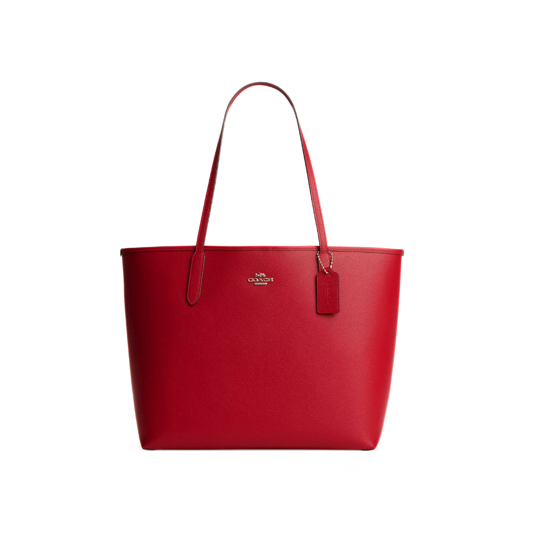 Coach City Tote Bag pebbled leather Gold Bright Cardinal