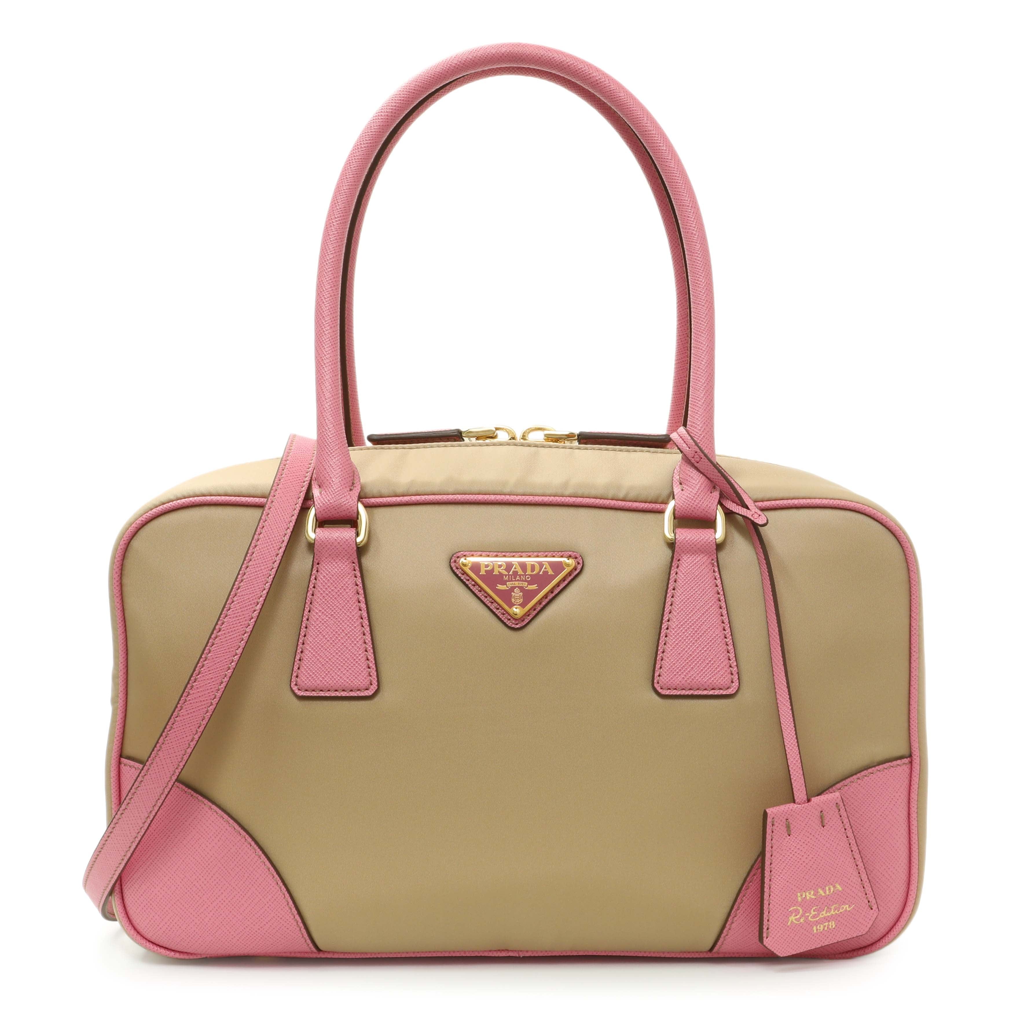 Prada Camel Re - Nylon Saffiano Medium Re - Edition 1978 Tote