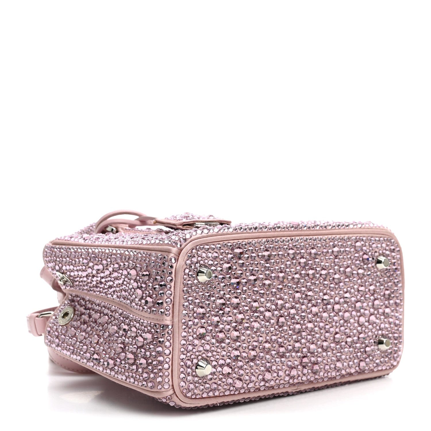 Prada Satin Crystal Mini Galleria Double Zip Tote Alabastro