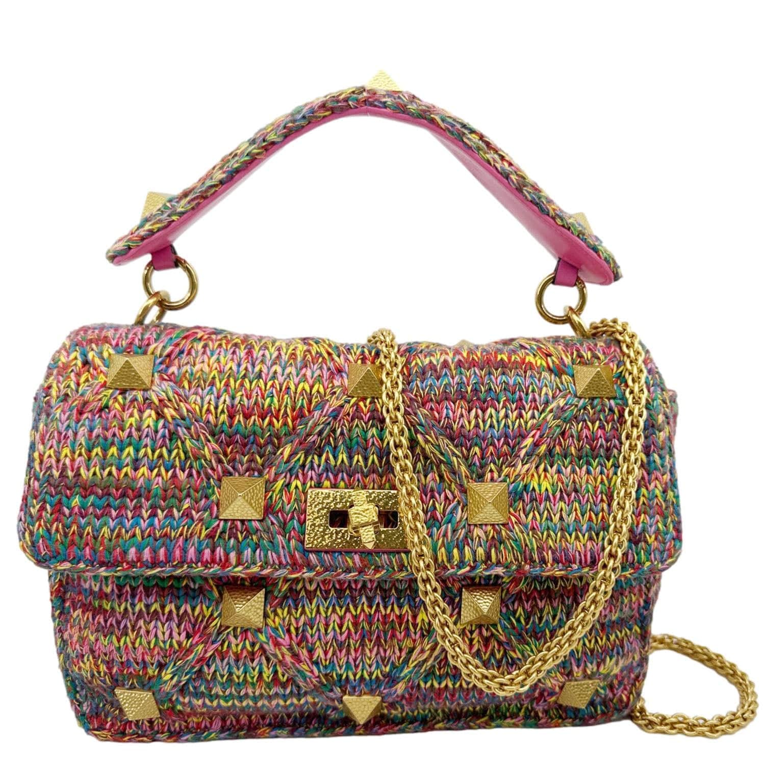 VALENTINO Roman Stud Woven Wool Crossbody Bag Feminine Pink