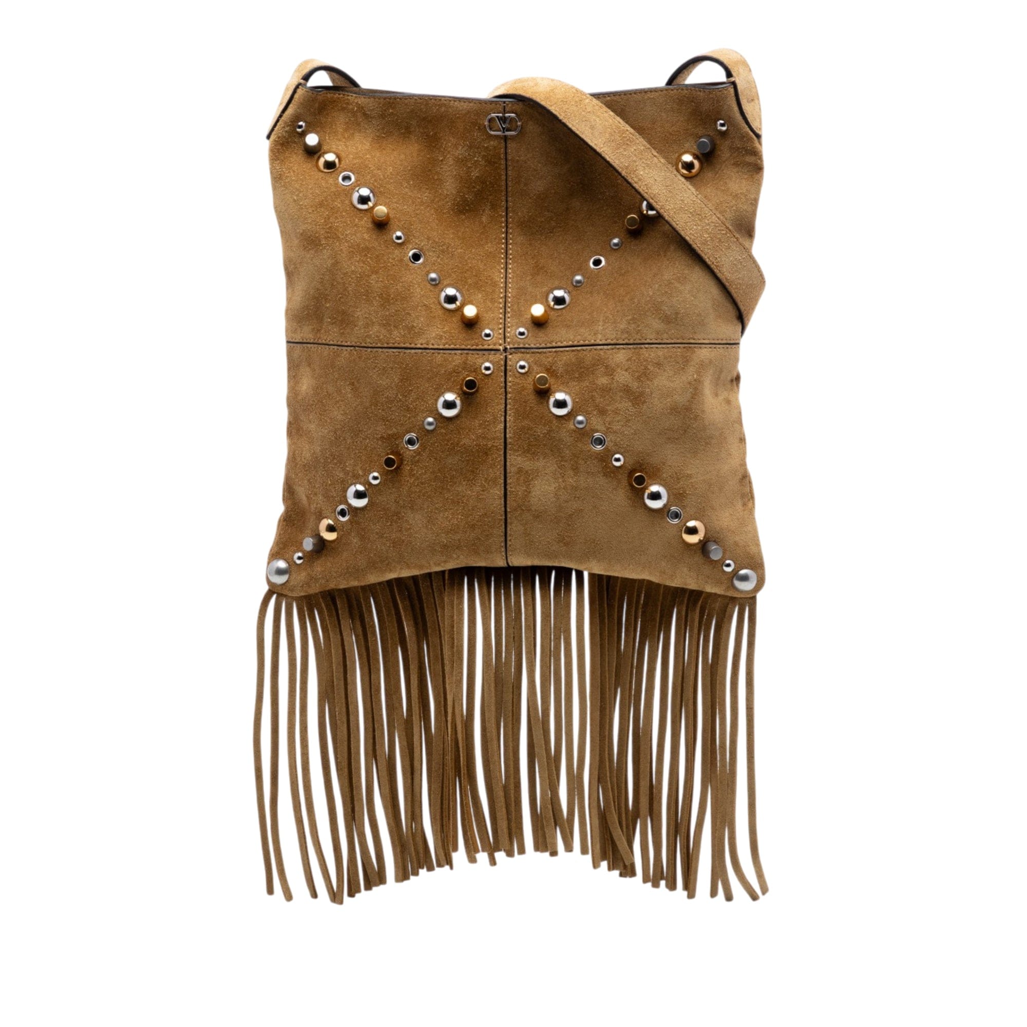 Valentino Suede Studded Nellcote Fringe Crossbody