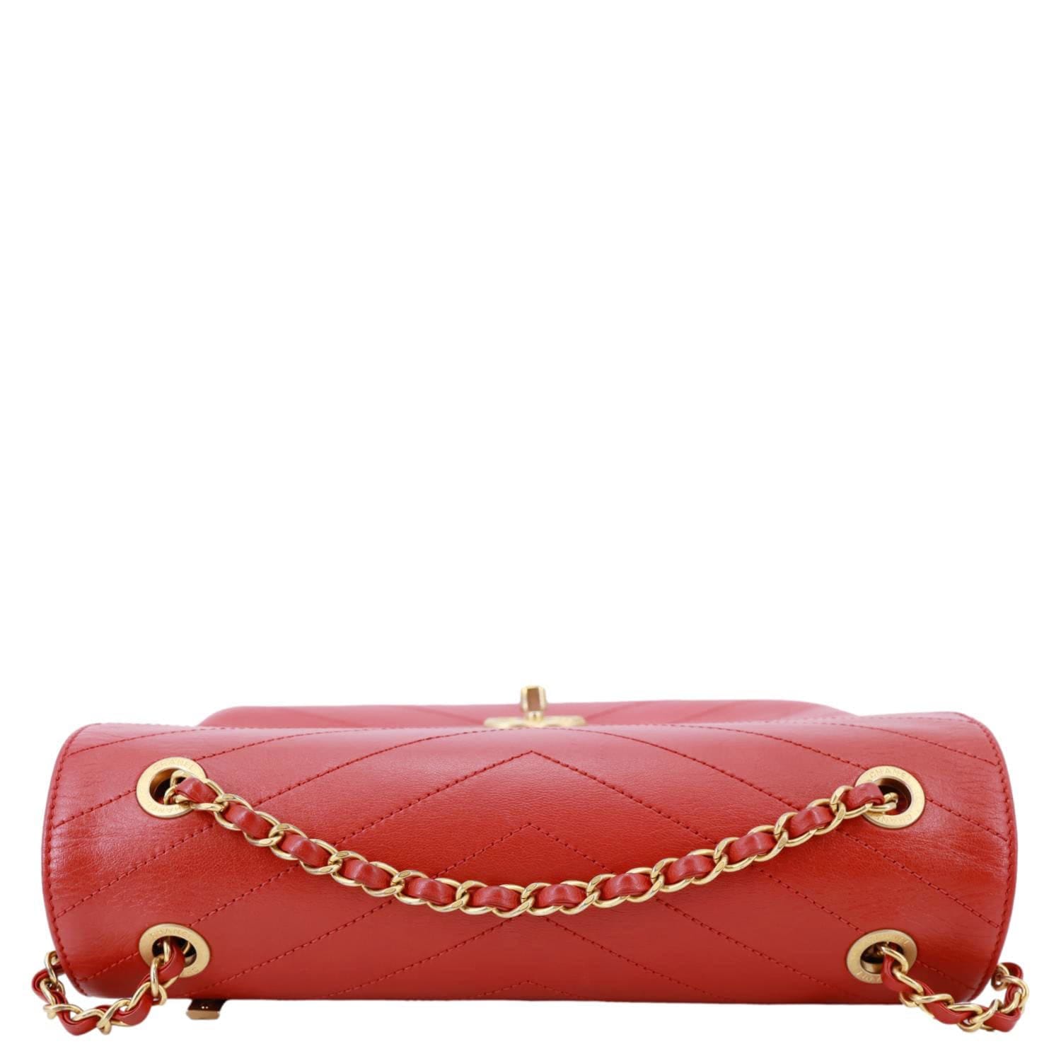 CHANEL Envelope Flap Lambskin Chevron Stitched Leather Crossbody Bag Red