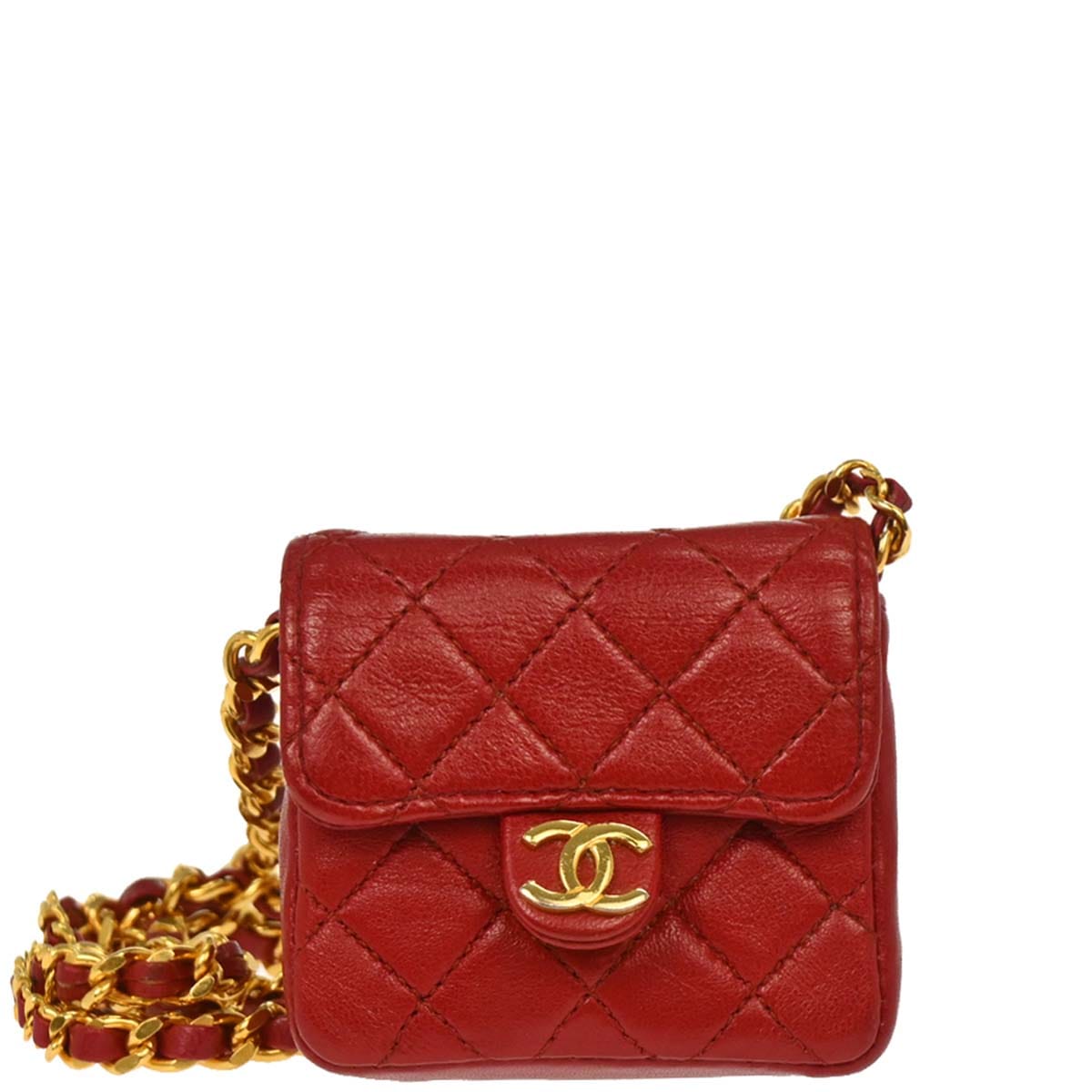 Chanel 1989 - 1991 Red Lambskin Micro Classic Flap Shoulder Bag Pochette