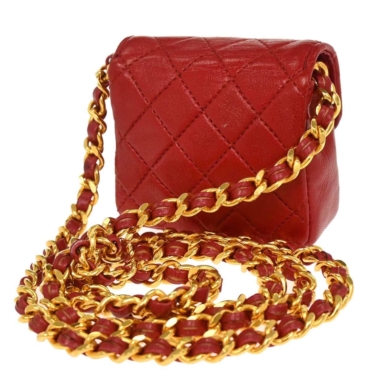 Chanel 1989 - 1991 Red Lambskin Micro Classic Flap Shoulder Bag Pochette