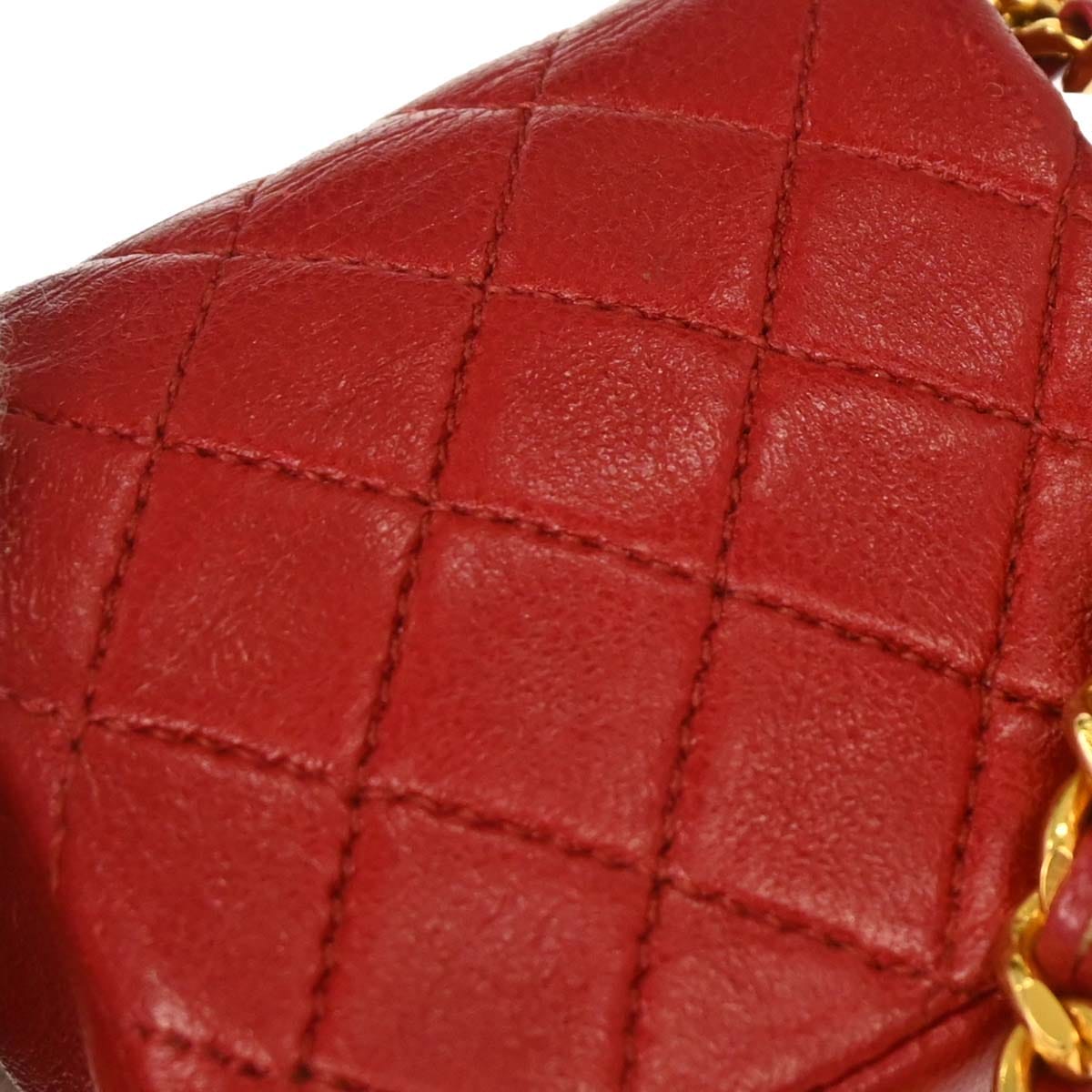 Chanel 1989 - 1991 Red Lambskin Micro Classic Flap Shoulder Bag Pochette