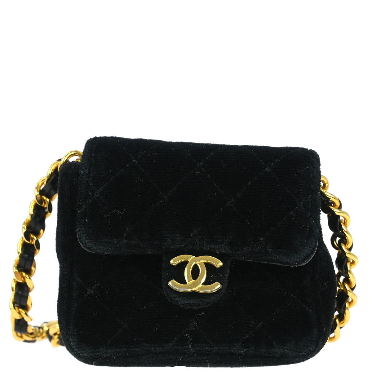 Chanel 1989 - 1991 Black Velvet Micro Classic Flap Shoulder Bag Pochette