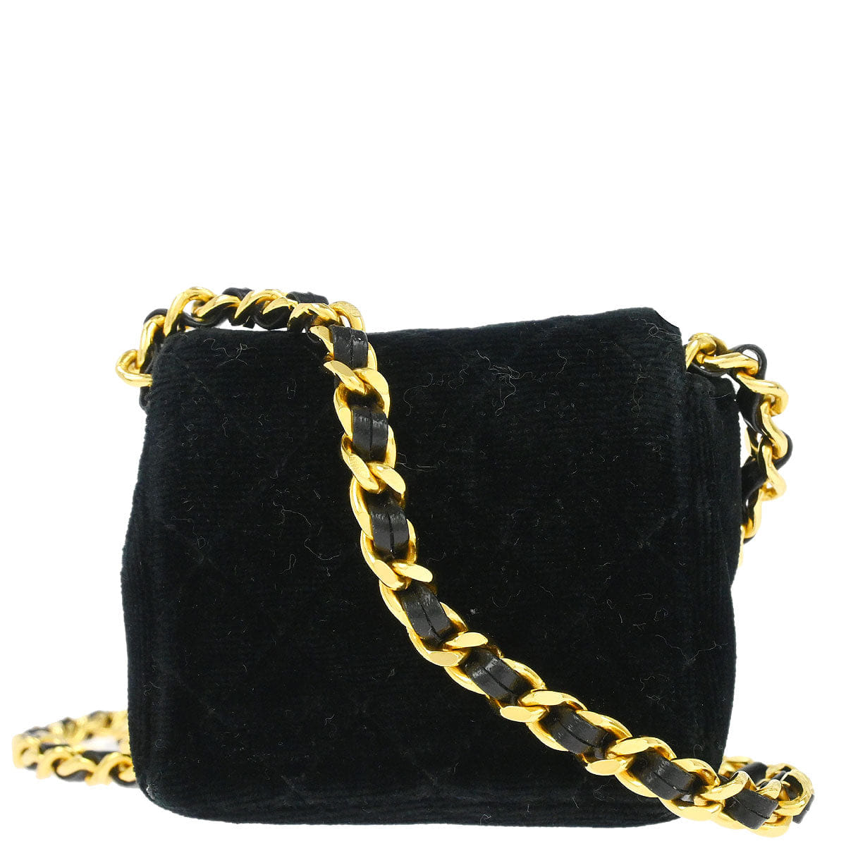 Chanel 1989 - 1991 Black Velvet Micro Classic Flap Shoulder Bag Pochette