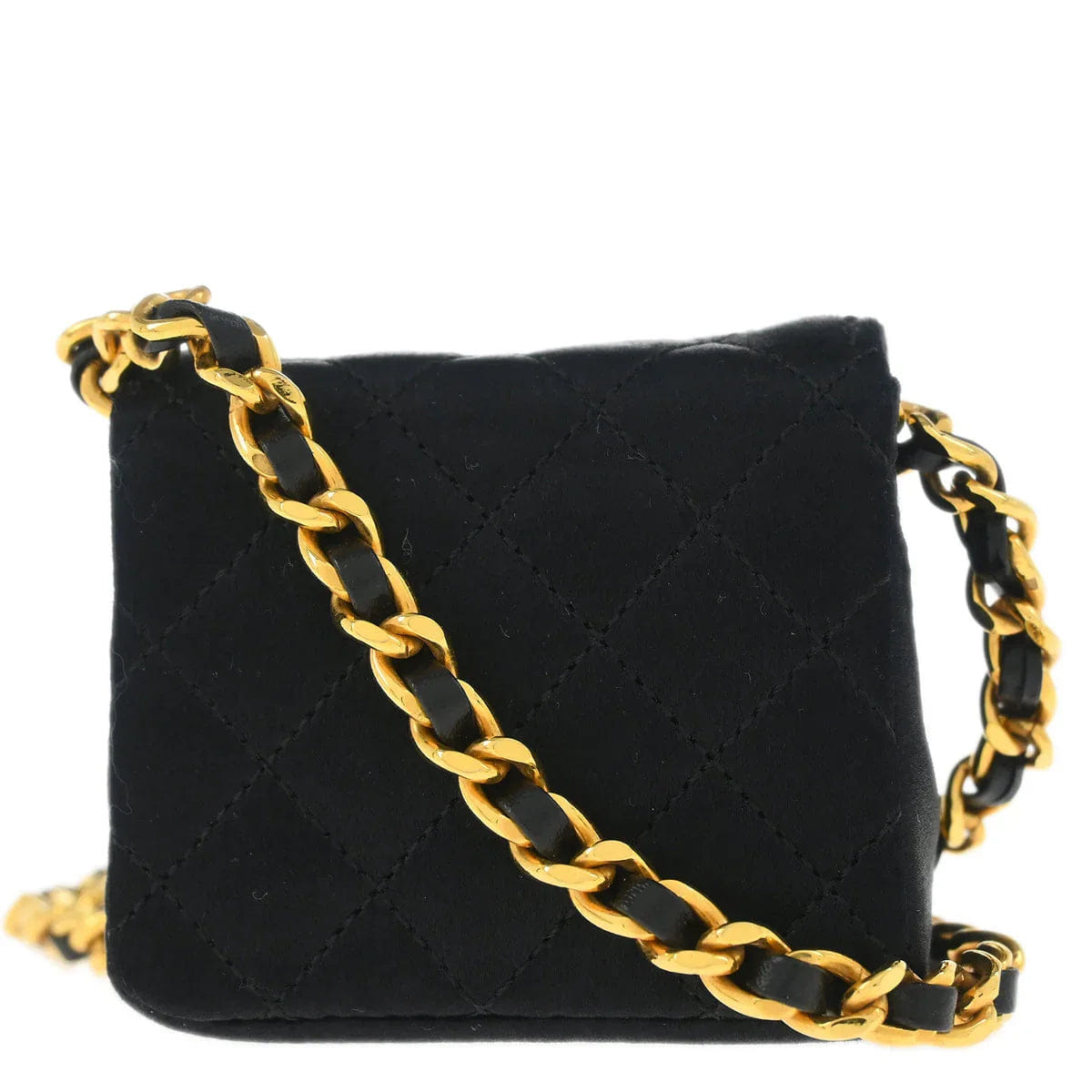 Chanel 1989 - 1991 Black Satin Classic Flap Micro Chain Shoulder Bag