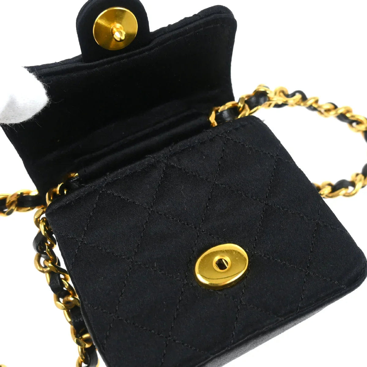 Chanel 1989 - 1991 Black Satin Classic Flap Micro Chain Shoulder Bag