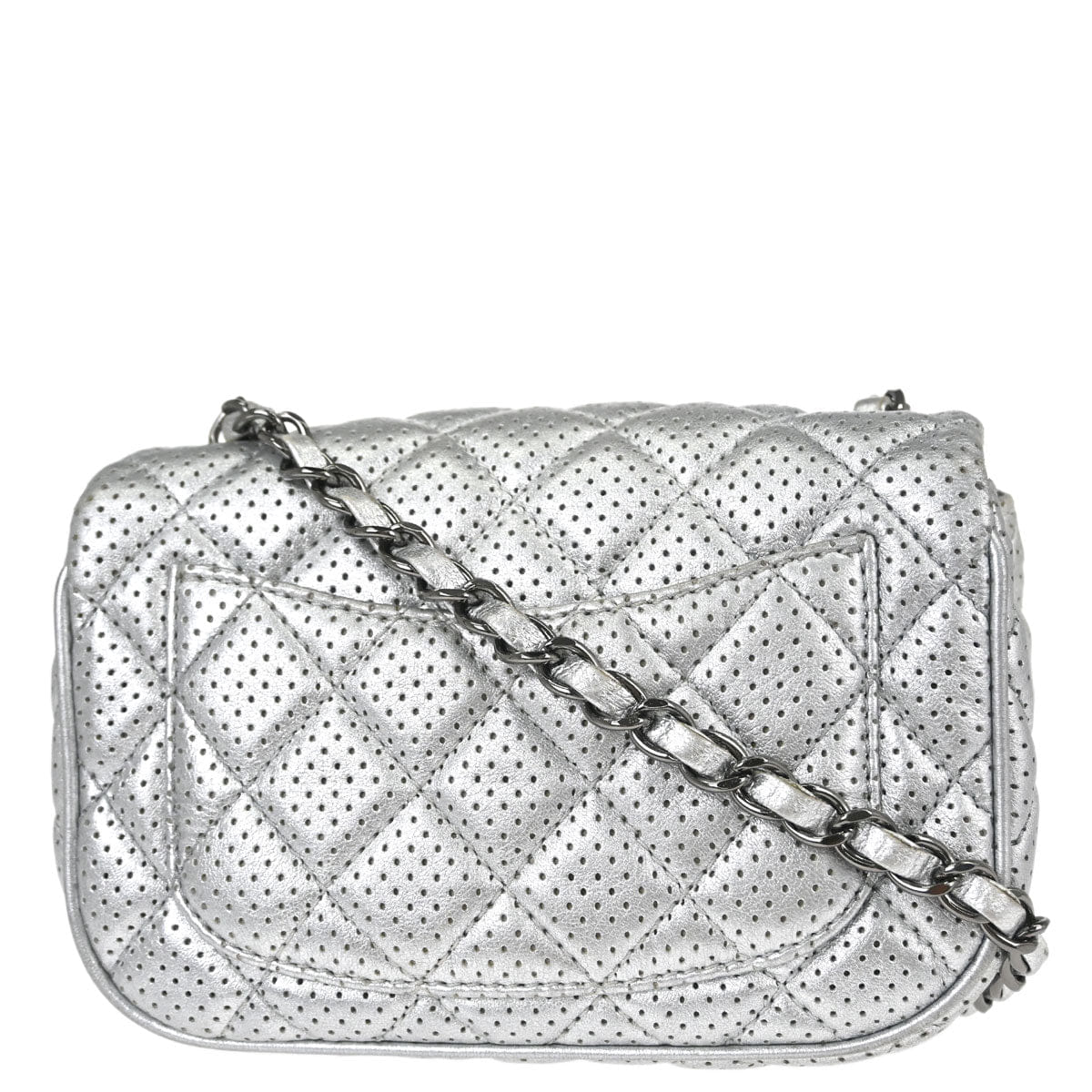 Chanel 2014 Silver Perforated Lambskin Classic Flap Shoulder Bag