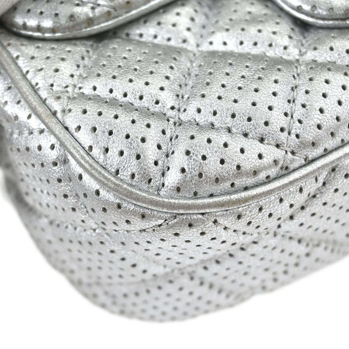 Chanel 2014 Silver Perforated Lambskin Classic Flap Shoulder Bag