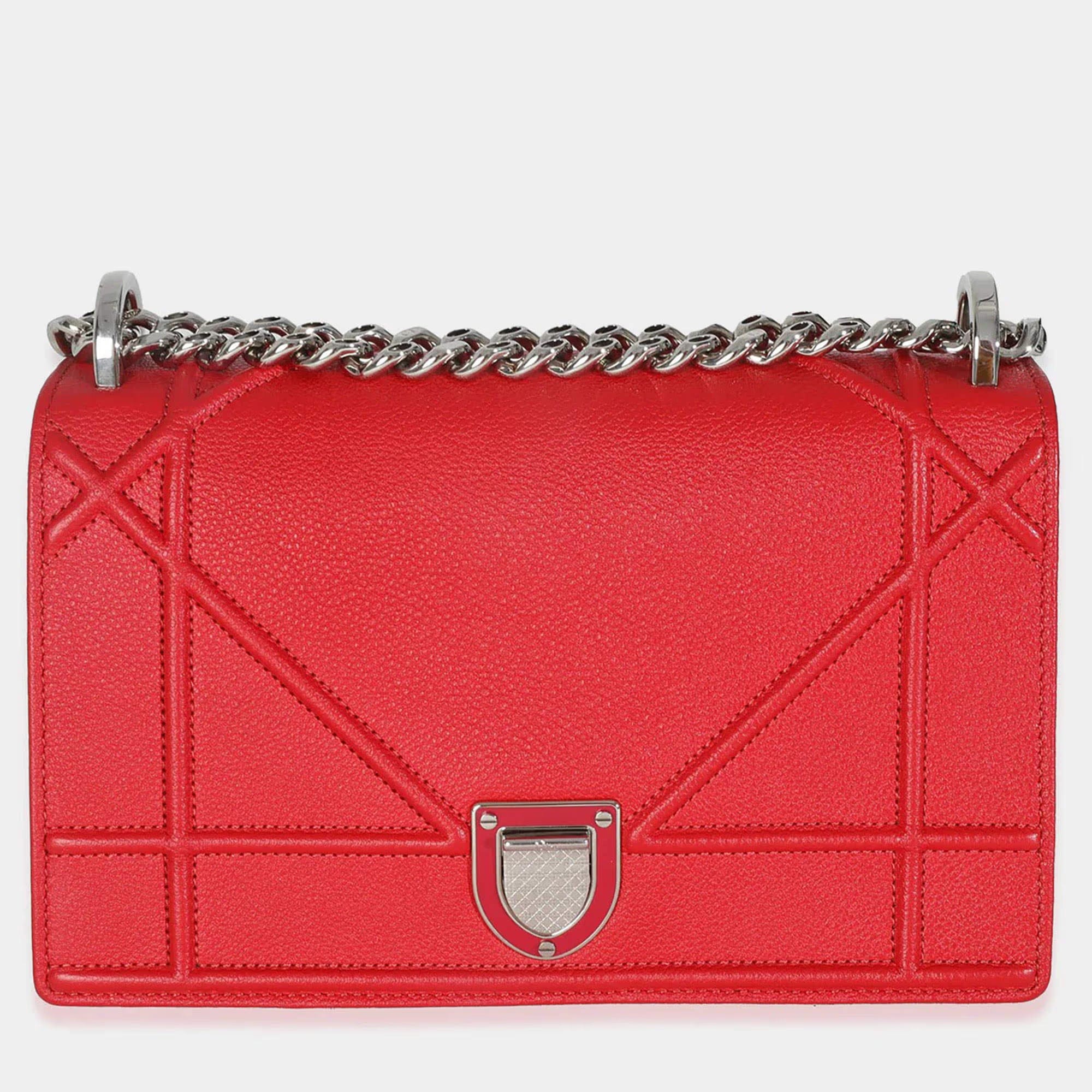 Dior Medium Red Leather Diorama Shoulder Bag