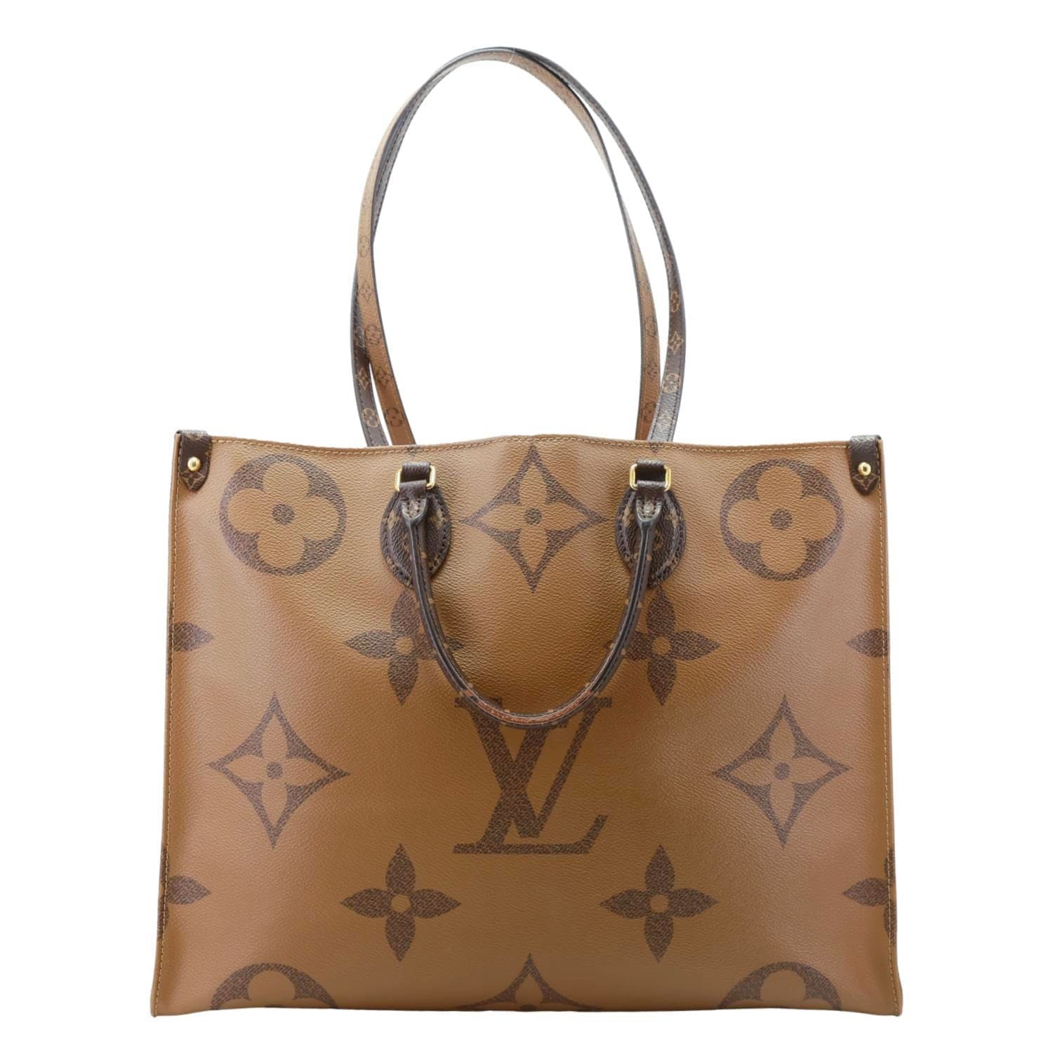 LOUIS VUITTON Onthego GM Giant Monogram Reverse Canvas Tote Shoulder Bag Brown
