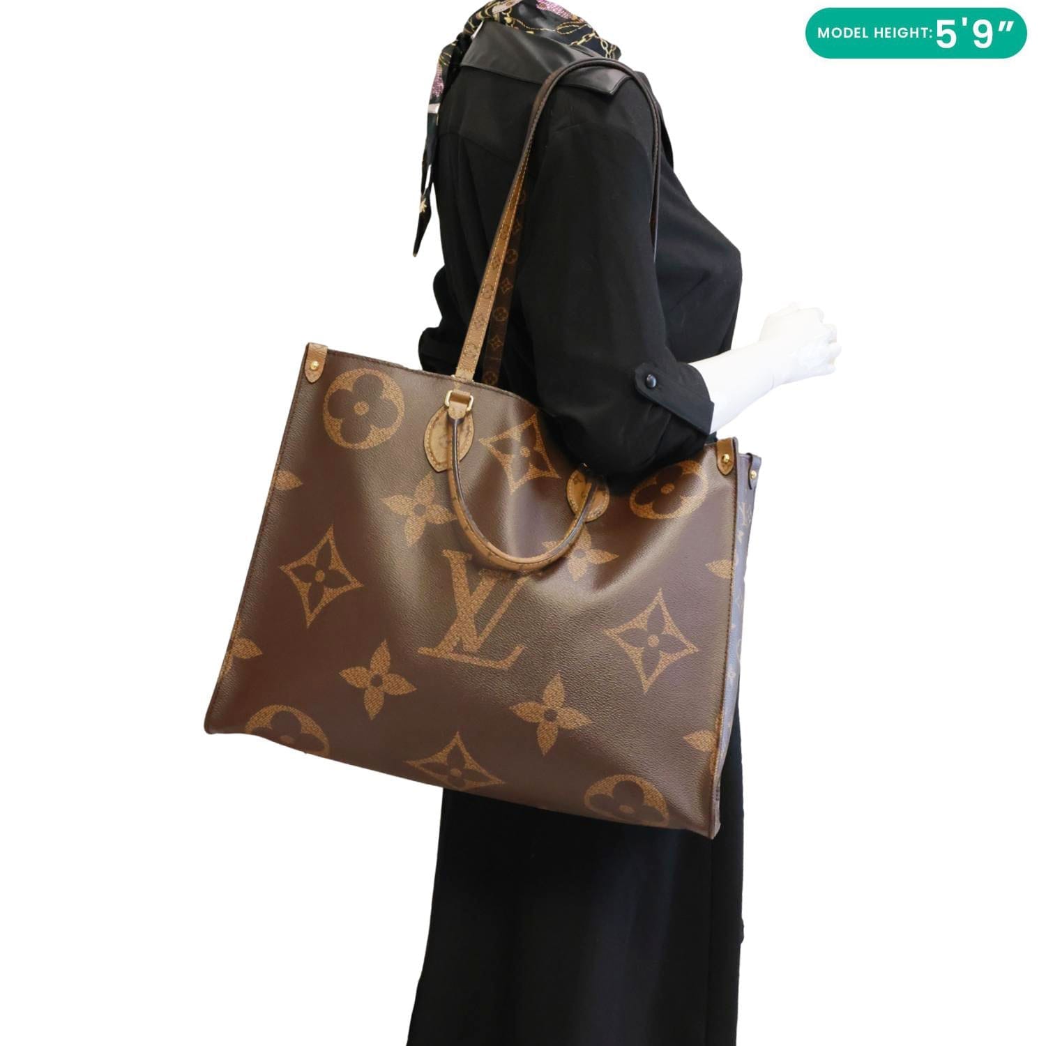 LOUIS VUITTON Onthego GM Giant Monogram Reverse Canvas Tote Shoulder Bag Brown