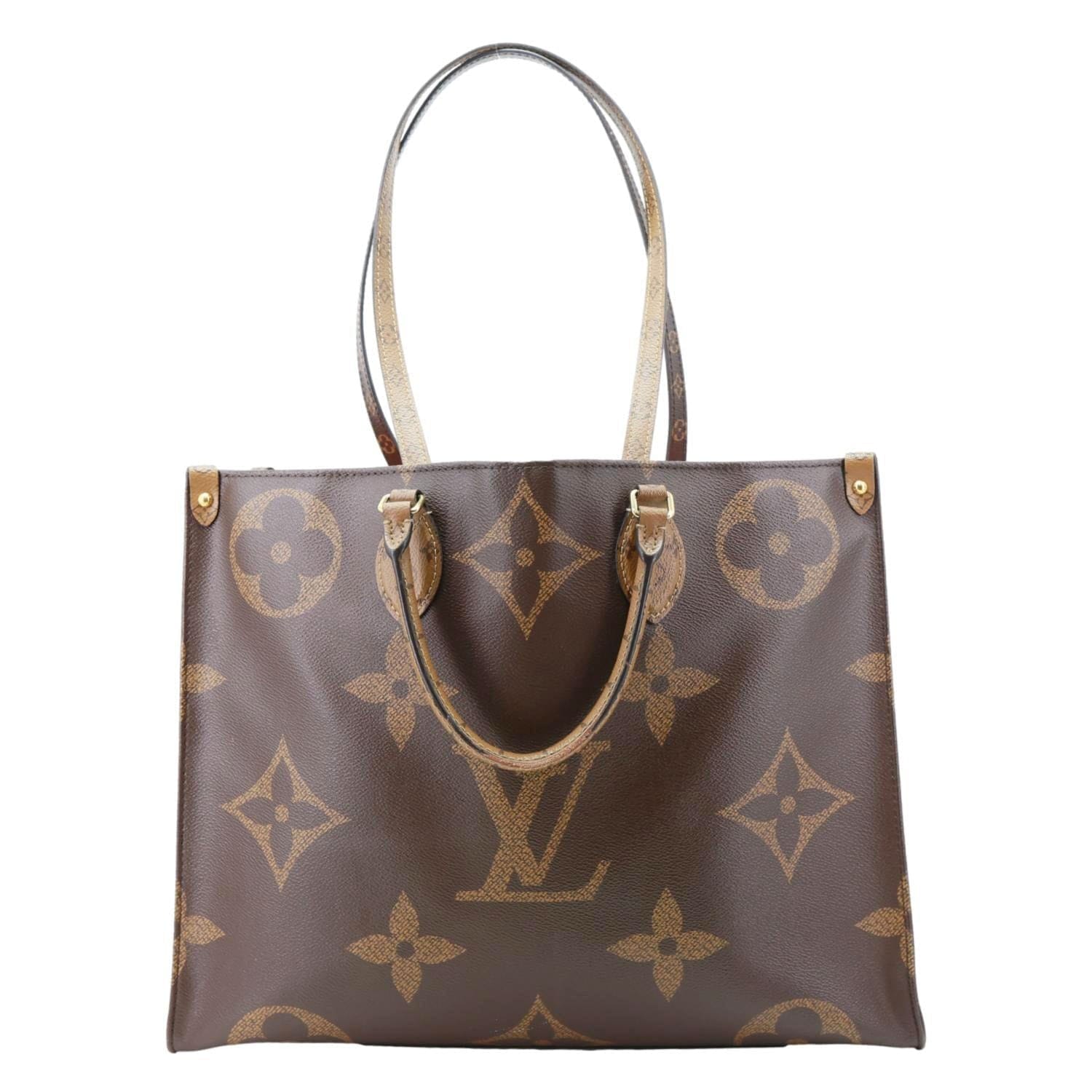 LOUIS VUITTON Onthego GM Giant Monogram Reverse Canvas Tote Shoulder Bag Brown
