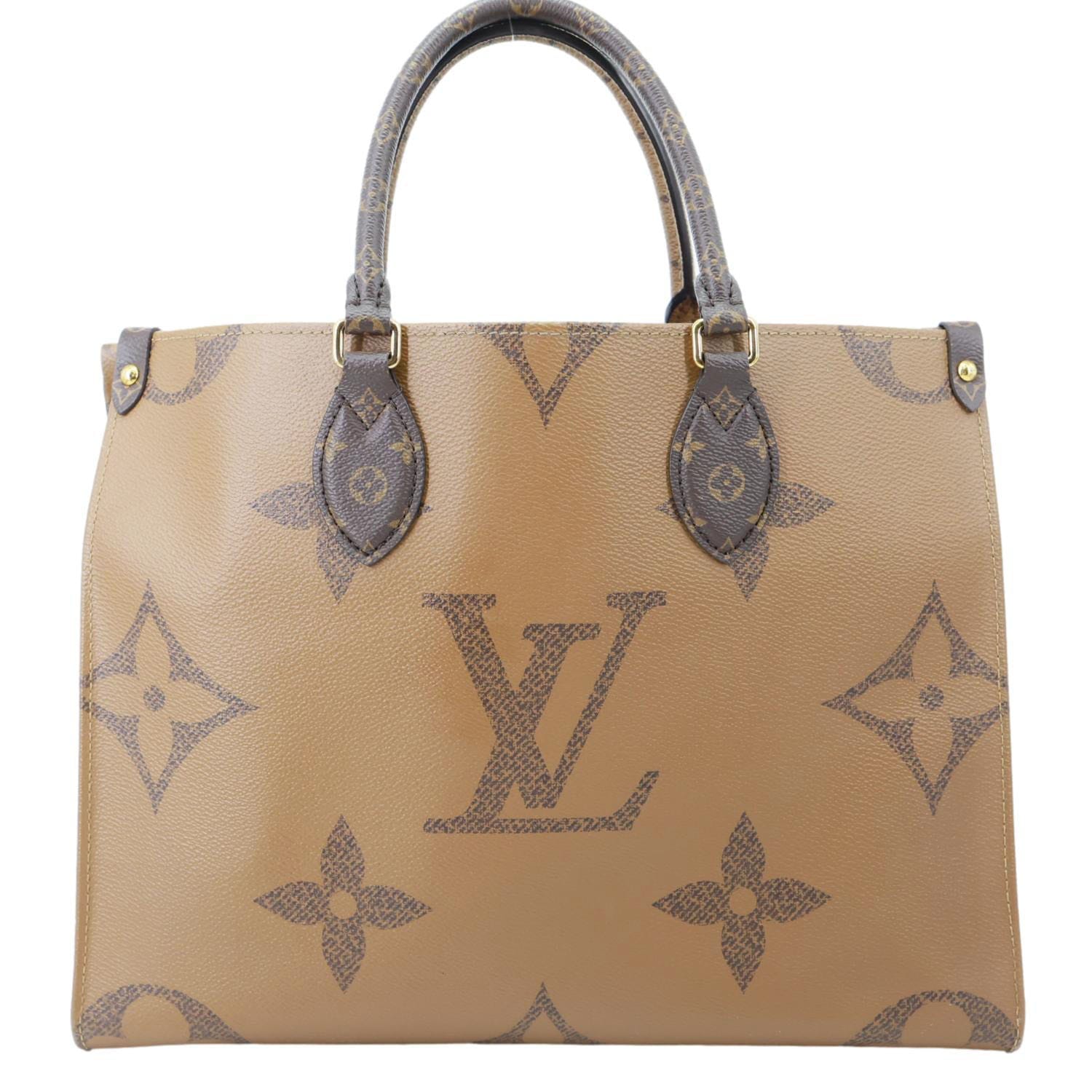 LOUIS VUITTON Onthego MM Reverse Monogram Giant Canvas Tote Bag Brown