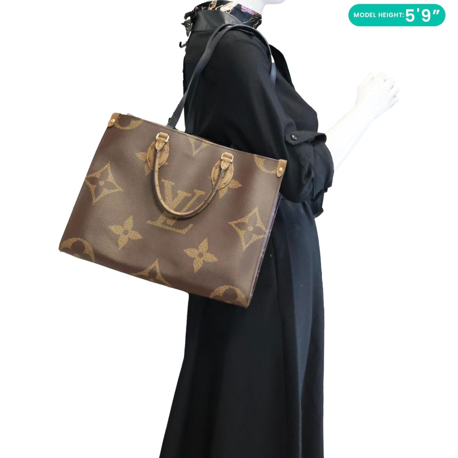 LOUIS VUITTON Onthego MM Reverse Monogram Giant Canvas Tote Bag Brown