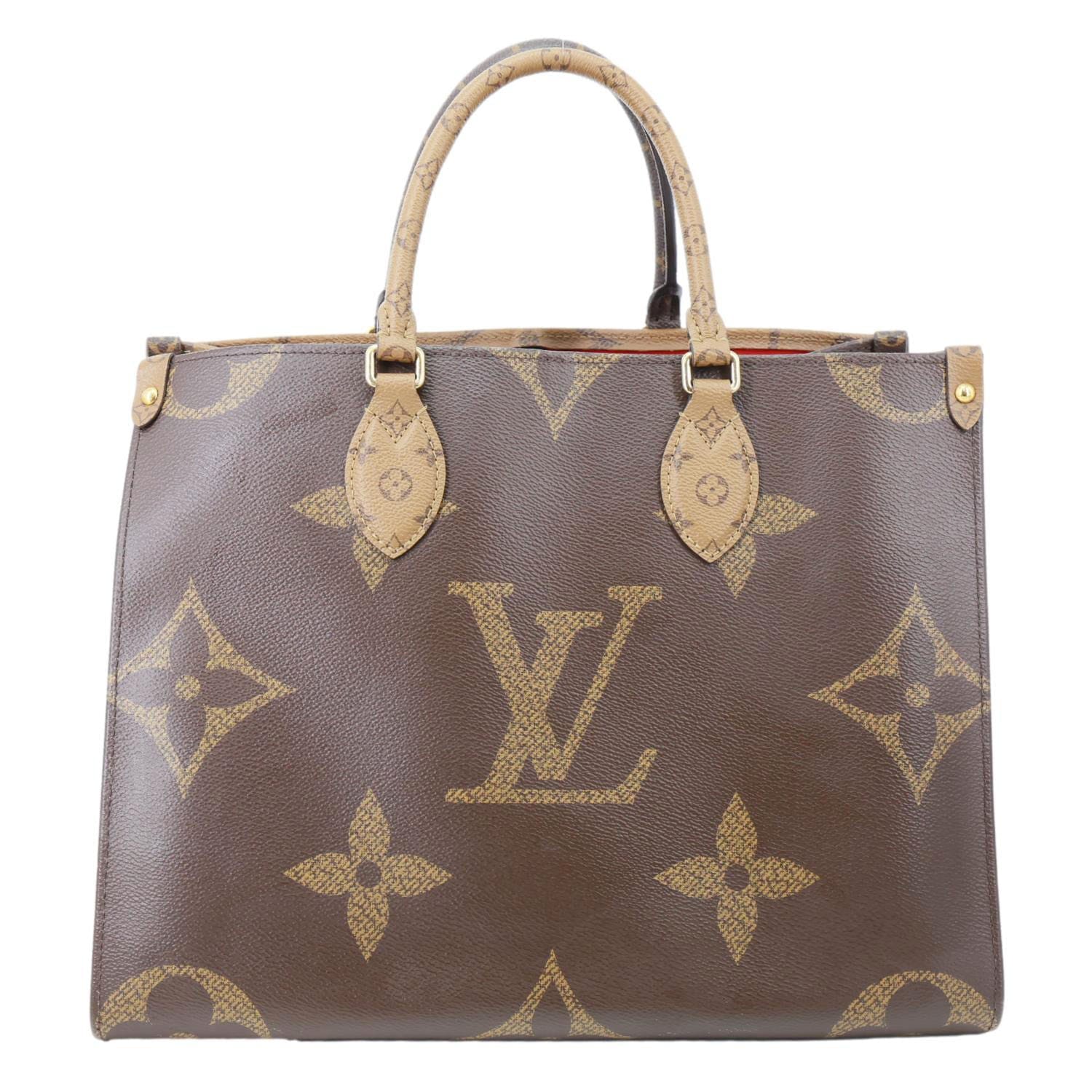 LOUIS VUITTON Onthego MM Reverse Monogram Giant Canvas Tote Bag Brown