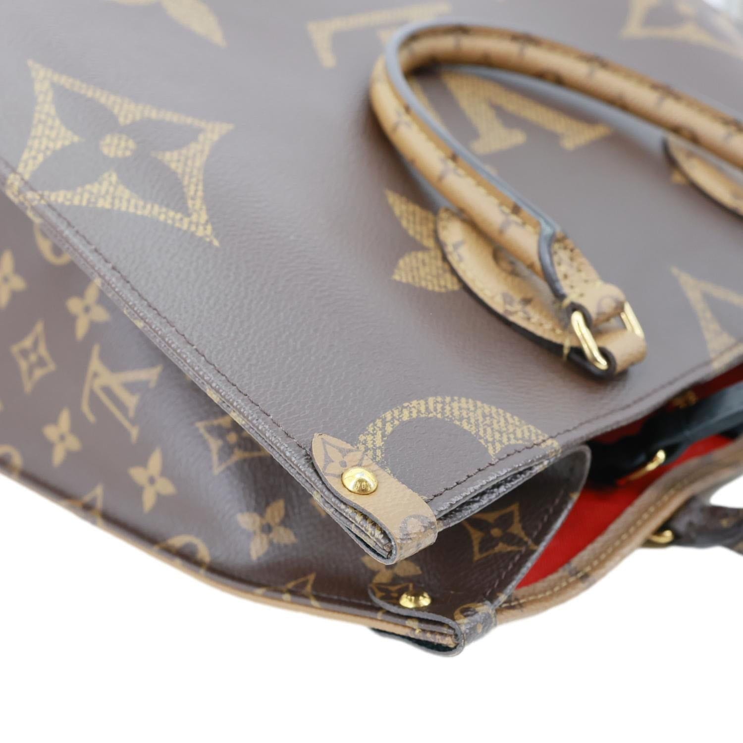 LOUIS VUITTON Onthego MM Reverse Monogram Giant Canvas Tote Bag Brown