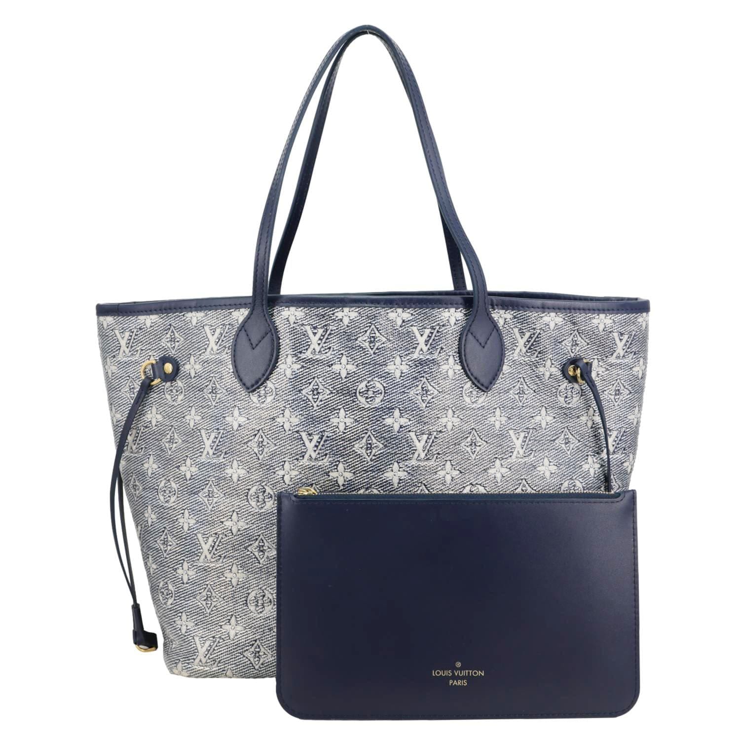 LOUIS VUITTON Neverfull MM Monoglam Jacquard Tote Bag Navy Blue