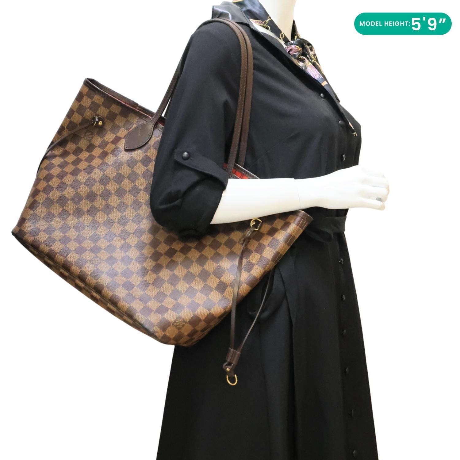 LOUIS VUITTON Neverfull MM Damier Ebene Tote Bag Red