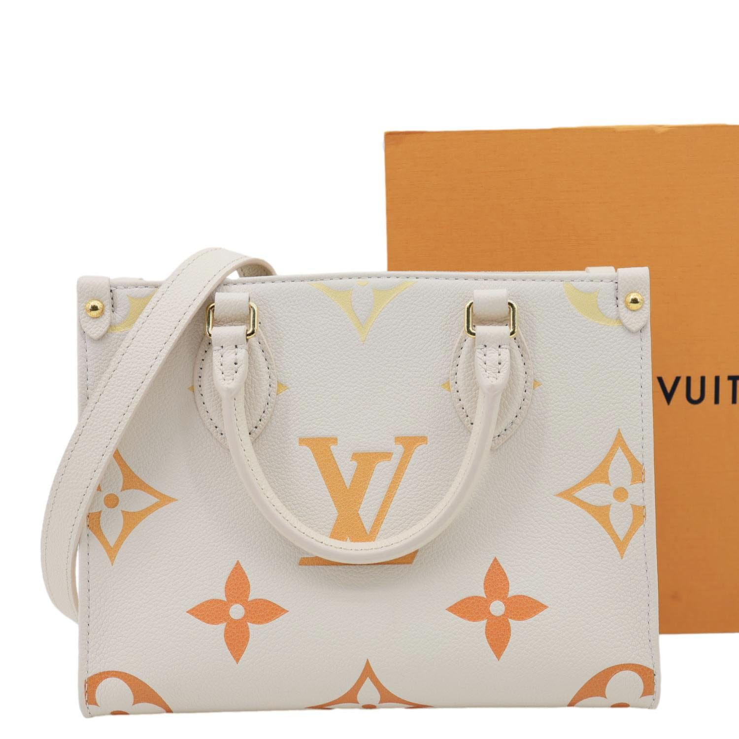 LOUIS VUITTON Onthego PM Monogram Empreinte Tote Bag Beige