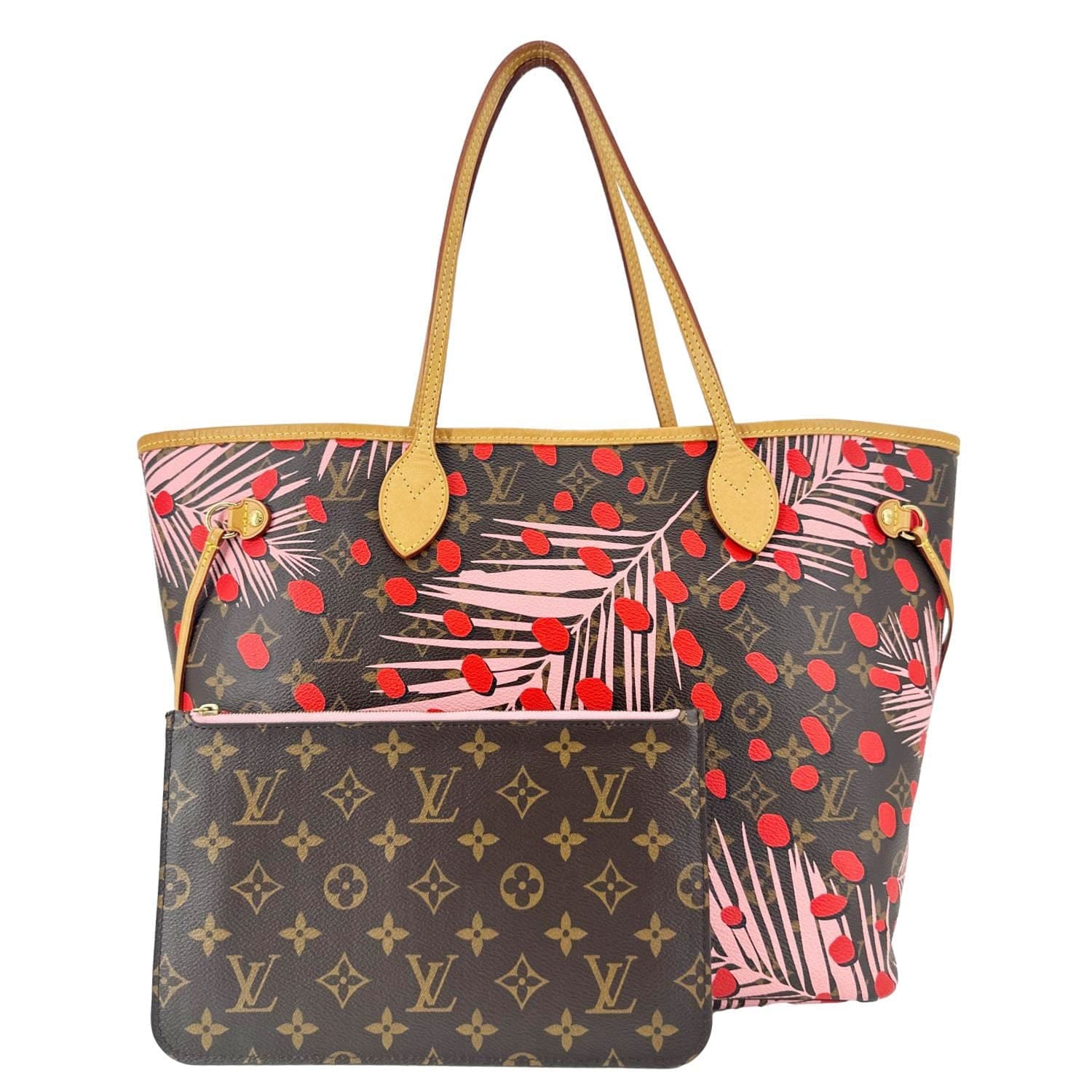 LOUIS VUITTON Neverfull MM Jungle Dots Monogram Canvas Tote Bag Brown