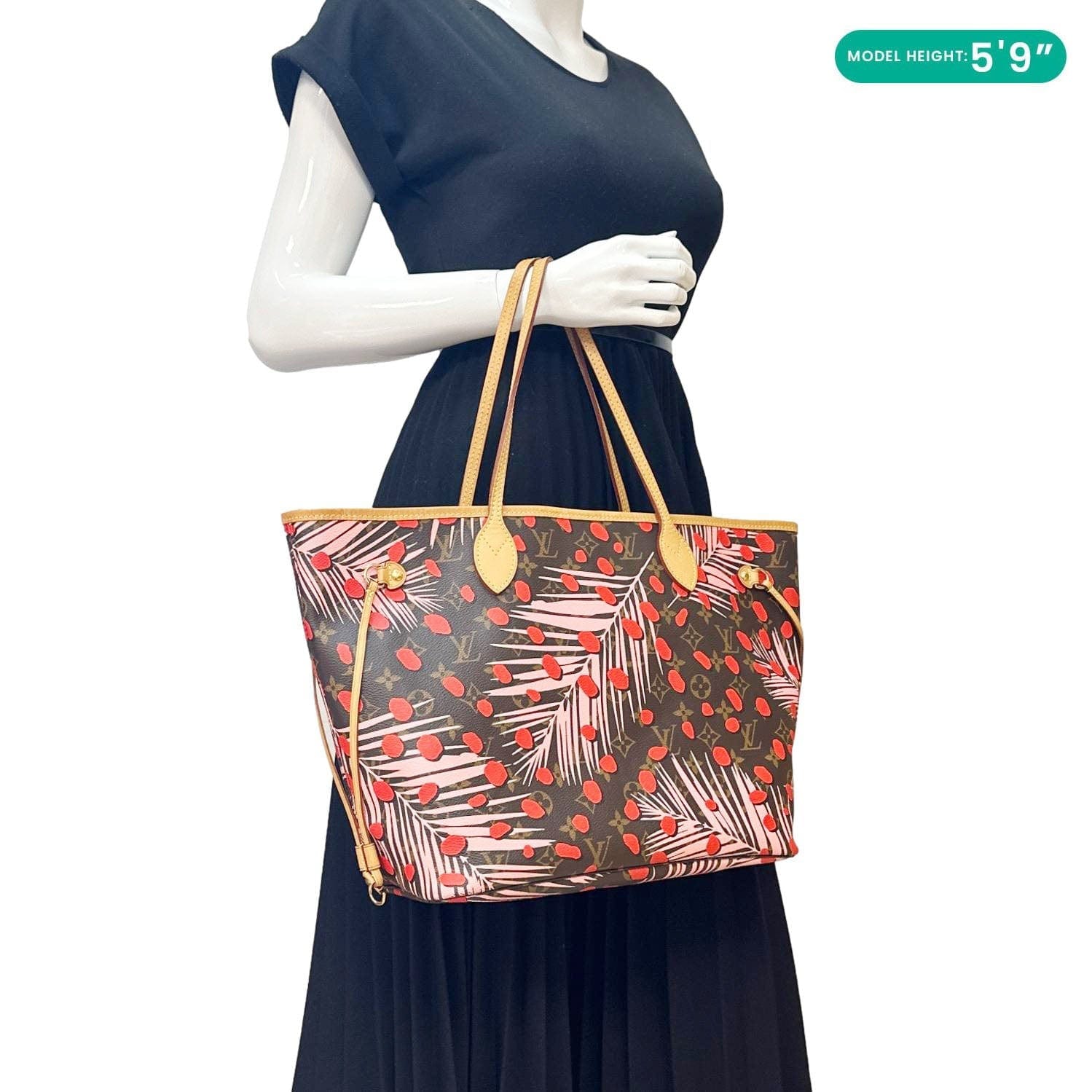 LOUIS VUITTON Neverfull MM Jungle Dots Monogram Canvas Tote Bag Brown