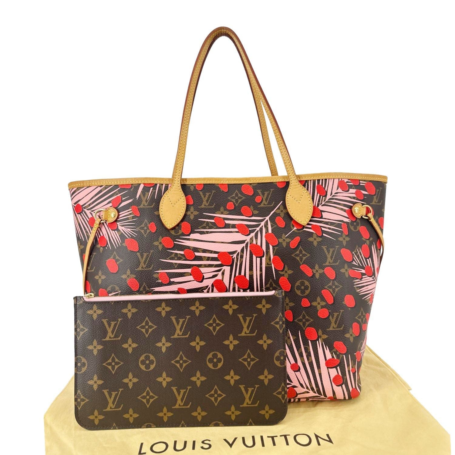LOUIS VUITTON Neverfull MM Jungle Dots Monogram Canvas Tote Bag Brown