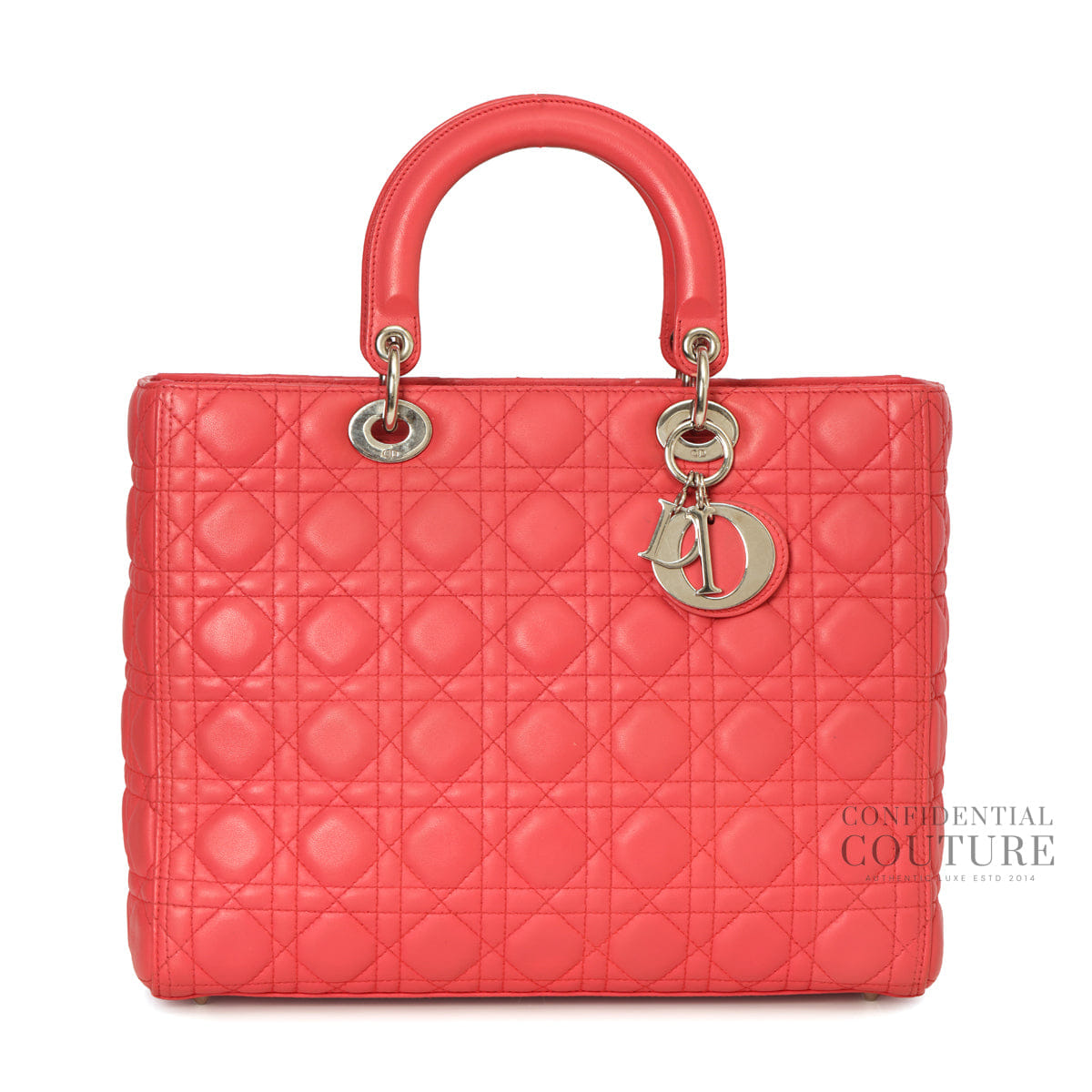 Christian Dior Salmon Pink Cannage Quilted Lambskin Leather Large Lady Dior Bag