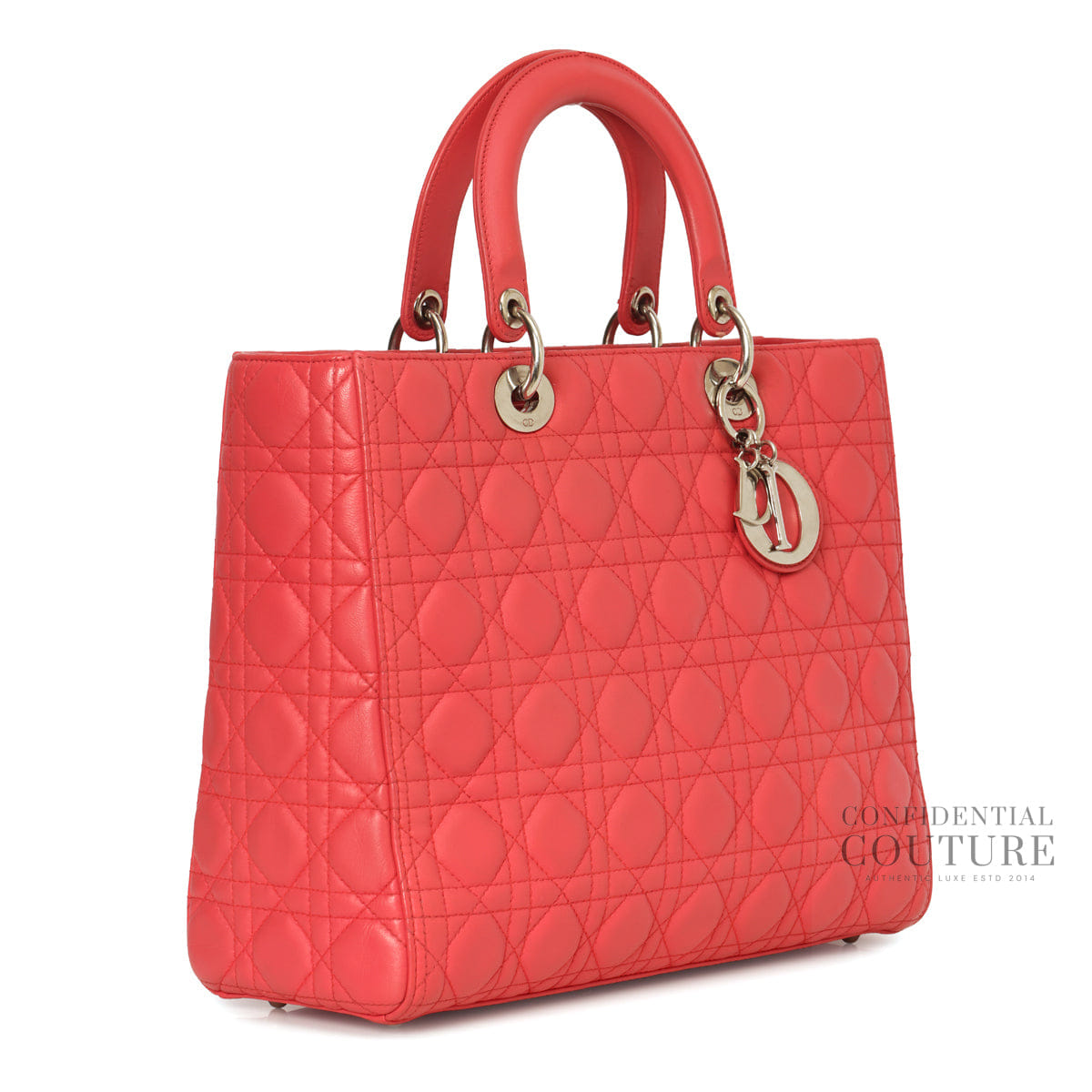 Christian Dior Salmon Pink Cannage Quilted Lambskin Leather Large Lady Dior Bag