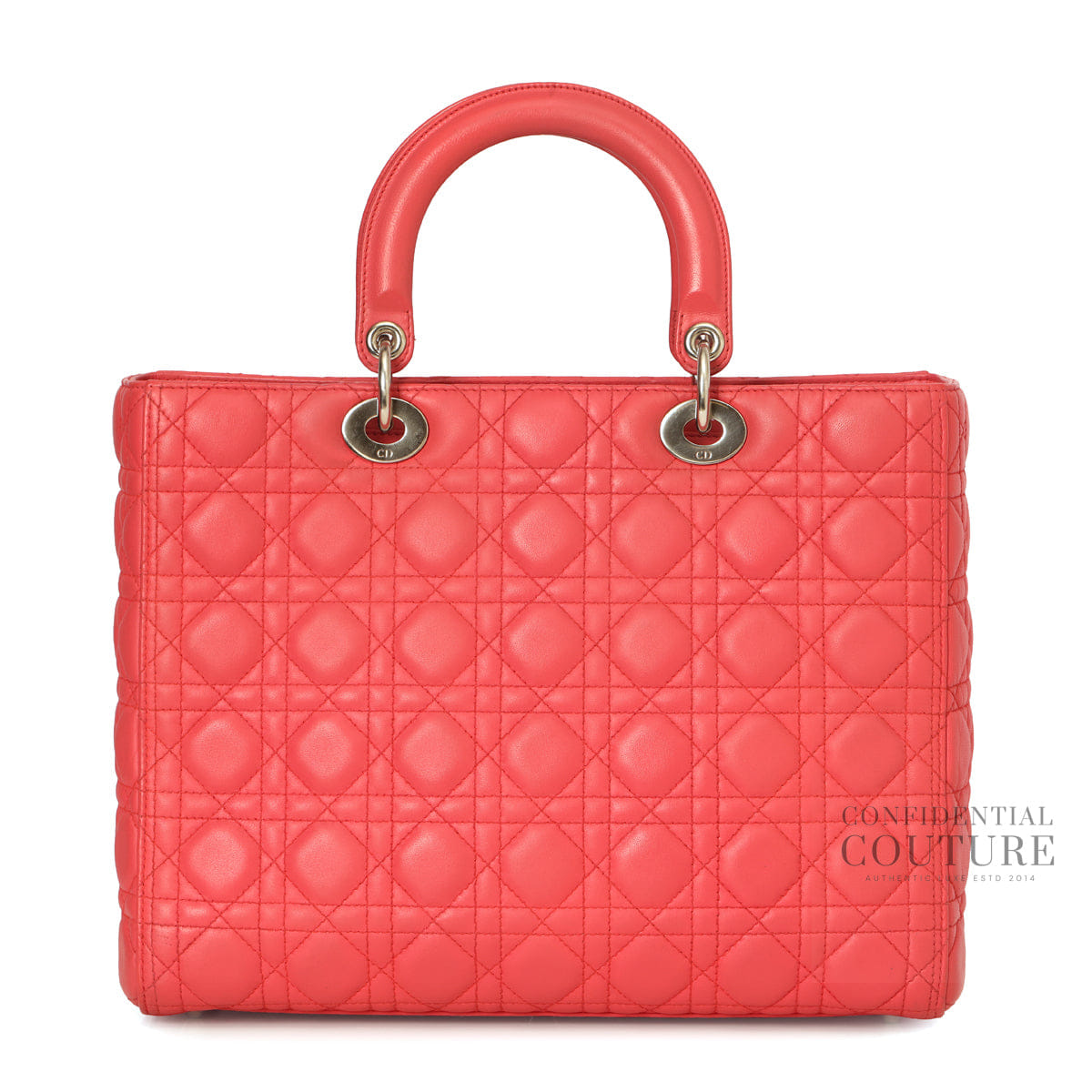 Christian Dior Salmon Pink Cannage Quilted Lambskin Leather Large Lady Dior Bag