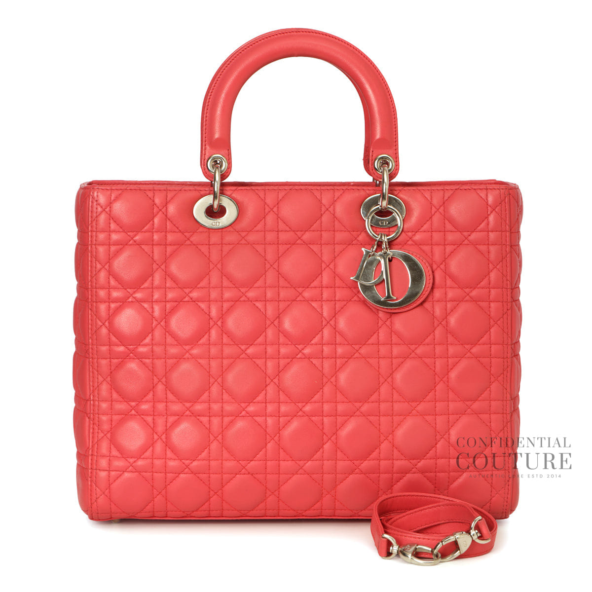 Christian Dior Salmon Pink Cannage Quilted Lambskin Leather Large Lady Dior Bag