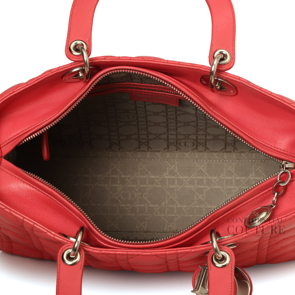 Christian Dior Salmon Pink Cannage Quilted Lambskin Leather Large Lady Dior Bag
