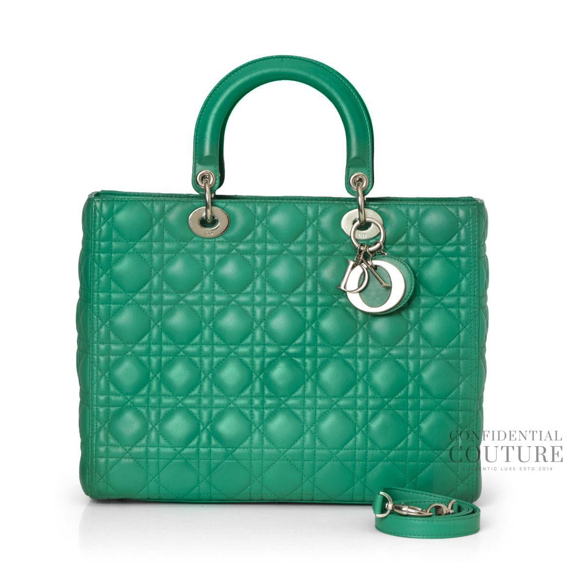 Christian Dior Green Cannage Quilted Lambskin Leather Large Lady Dior Bag