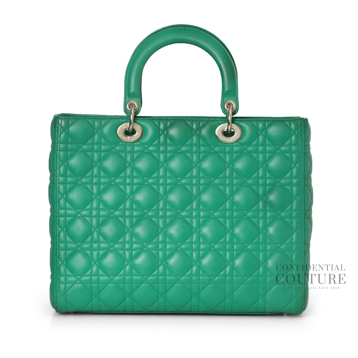 Christian Dior Green Cannage Quilted Lambskin Leather Large Lady Dior Bag
