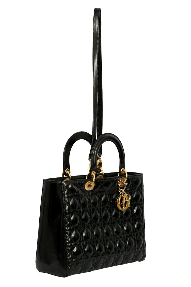 Christian Dior Large Patent Cannage Lady Dior Satchel Bag