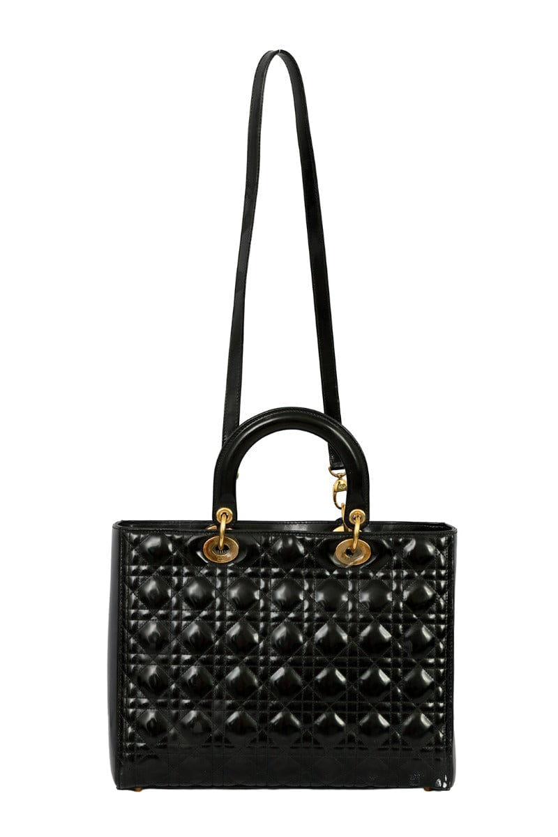 Christian Dior Large Patent Cannage Lady Dior Satchel Bag