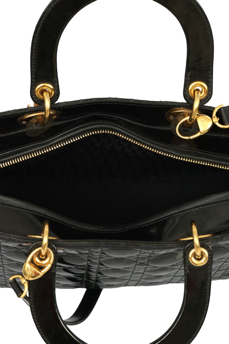 Christian Dior Large Patent Cannage Lady Dior Satchel Bag