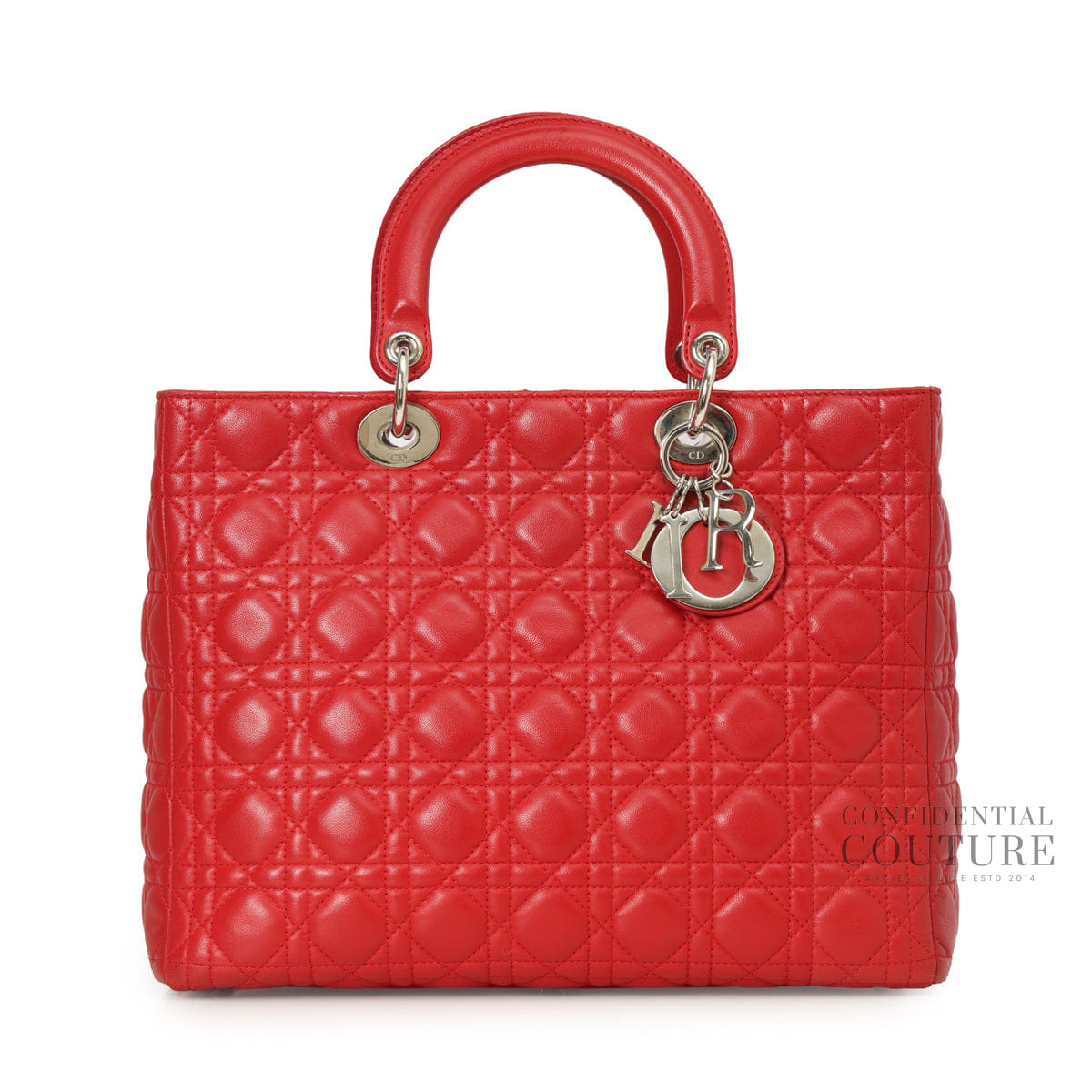 Christian Dior Red Cannage Quilted Lambskin Leather Large Lady Dior Bag