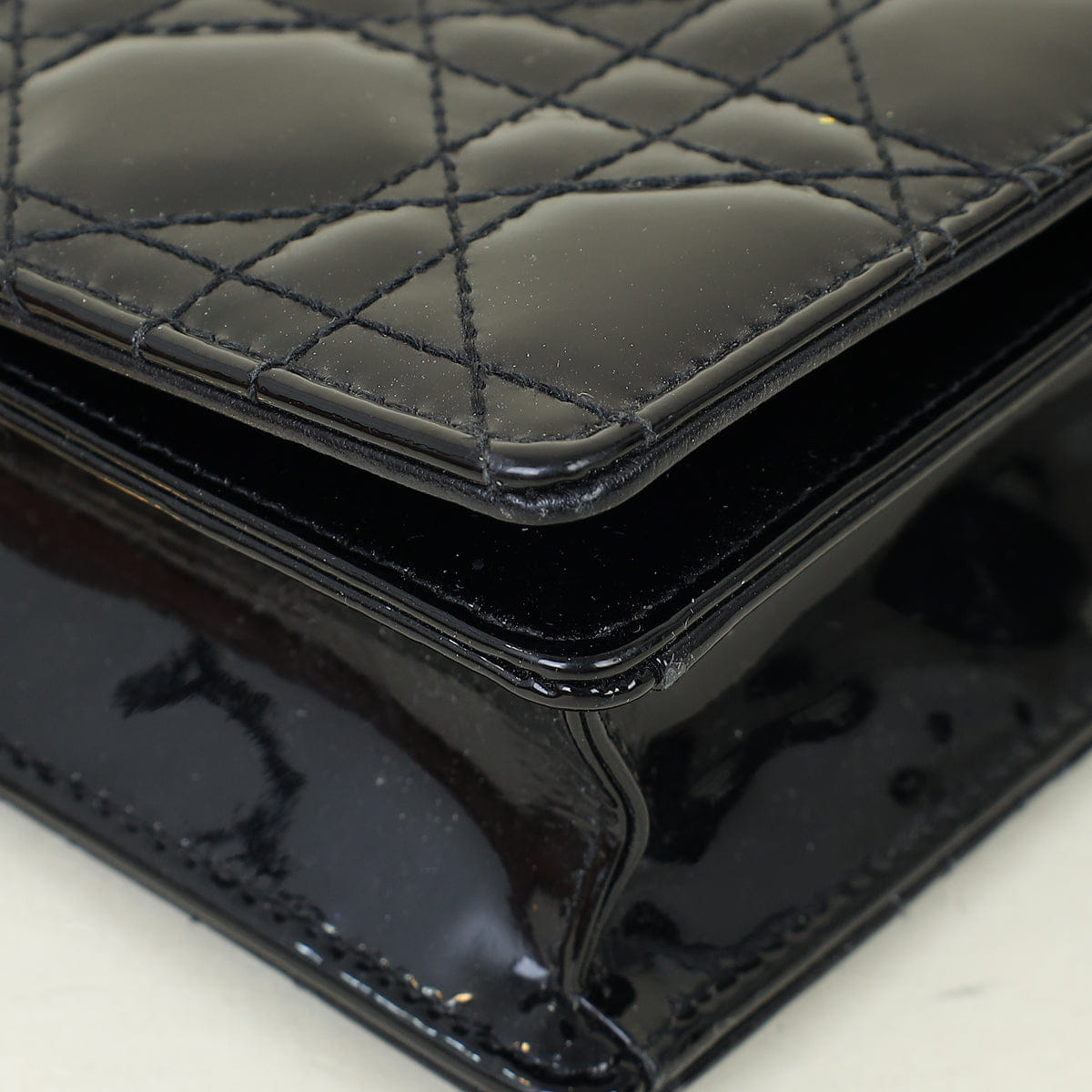 Christian Dior Black Lady Dior Patent Chain Pouch Clutch