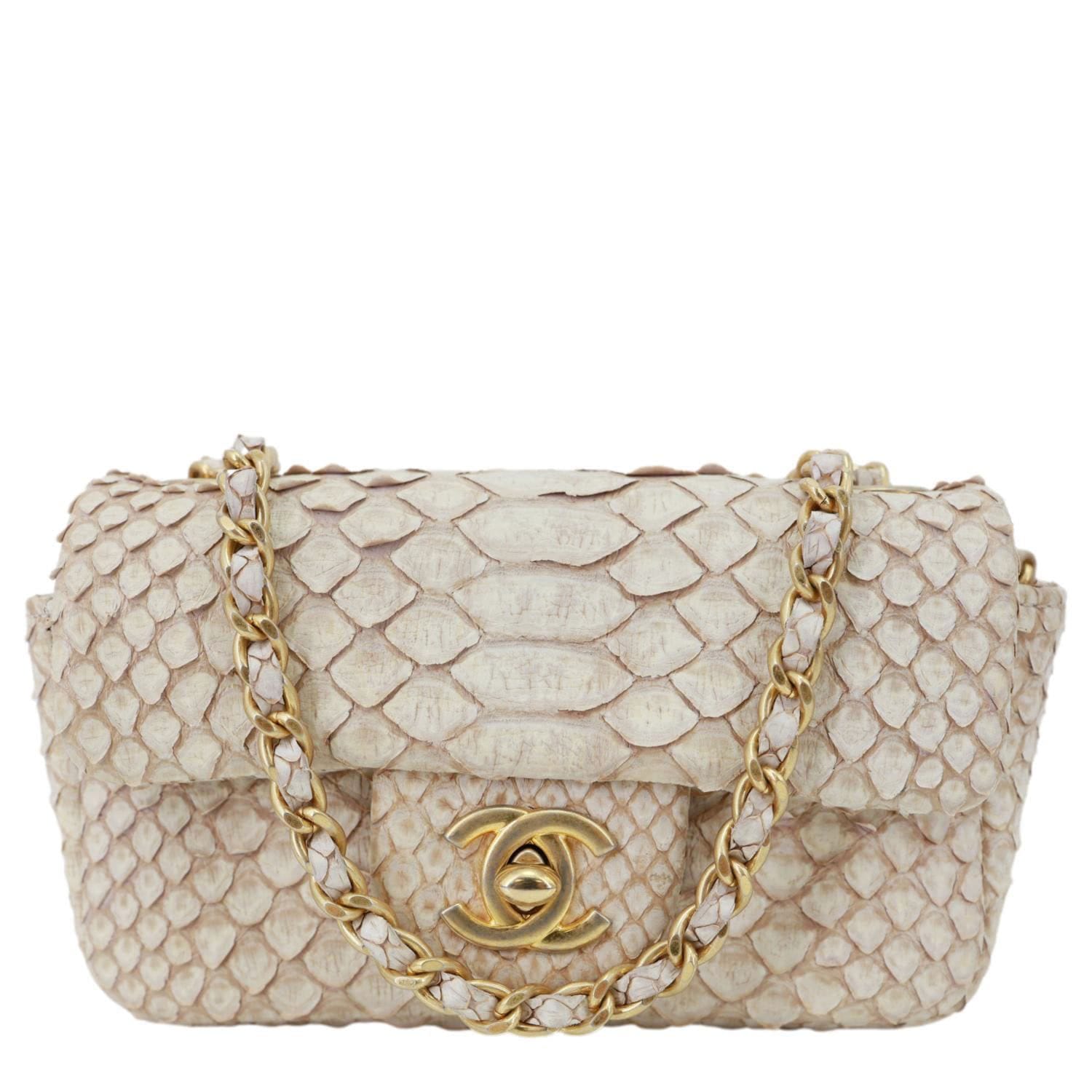 CHANEL Flap Extra Mini Python Leather Crossbody Bag Cream