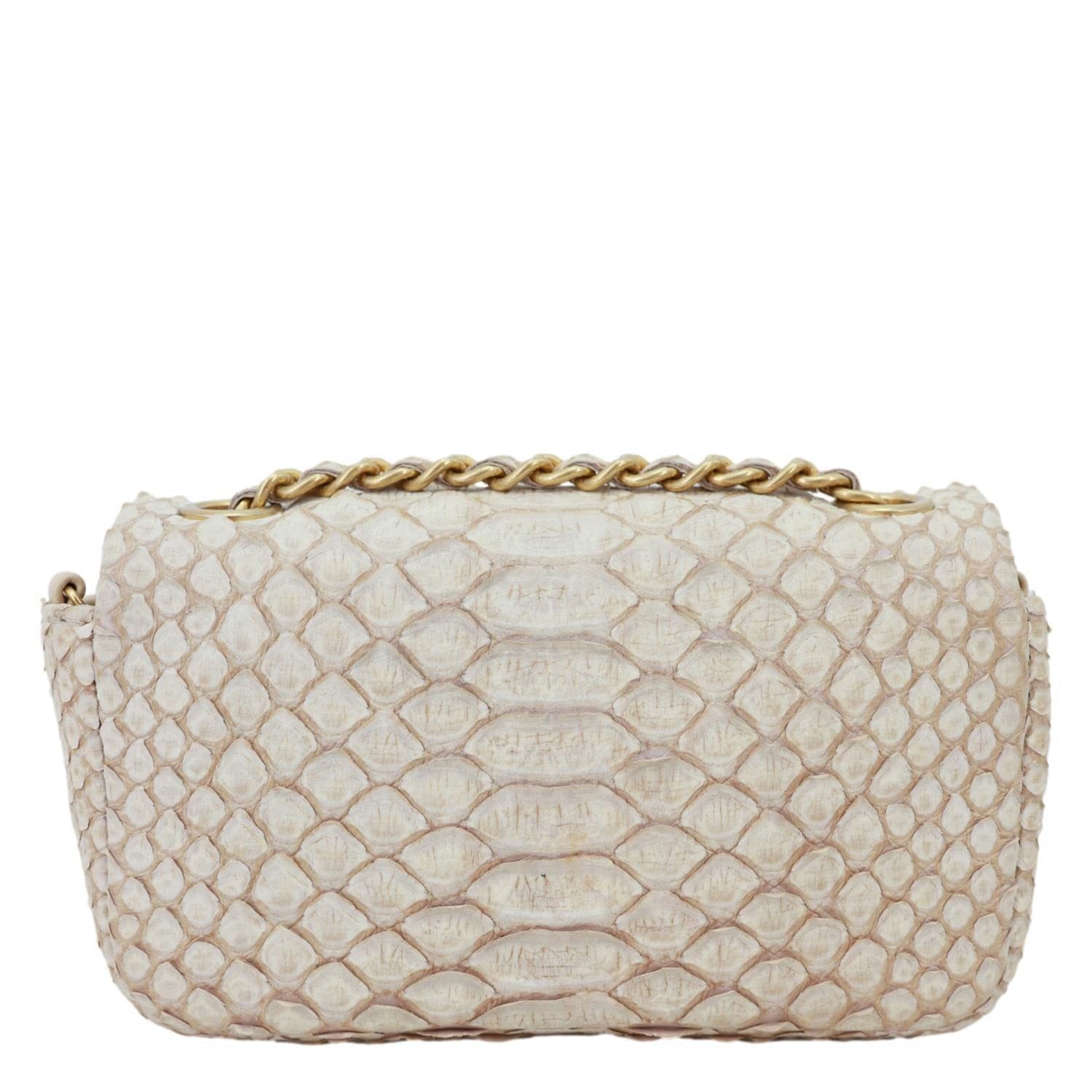 CHANEL Flap Extra Mini Python Leather Crossbody Bag Cream