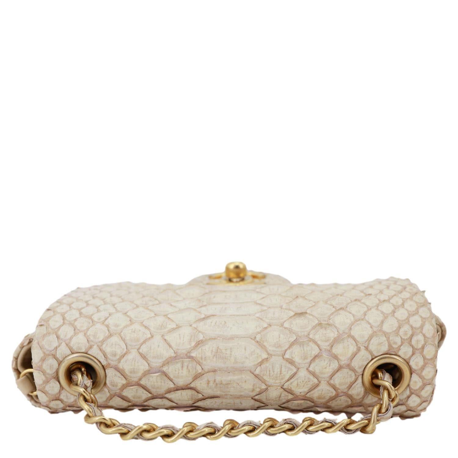 CHANEL Flap Extra Mini Python Leather Crossbody Bag Cream
