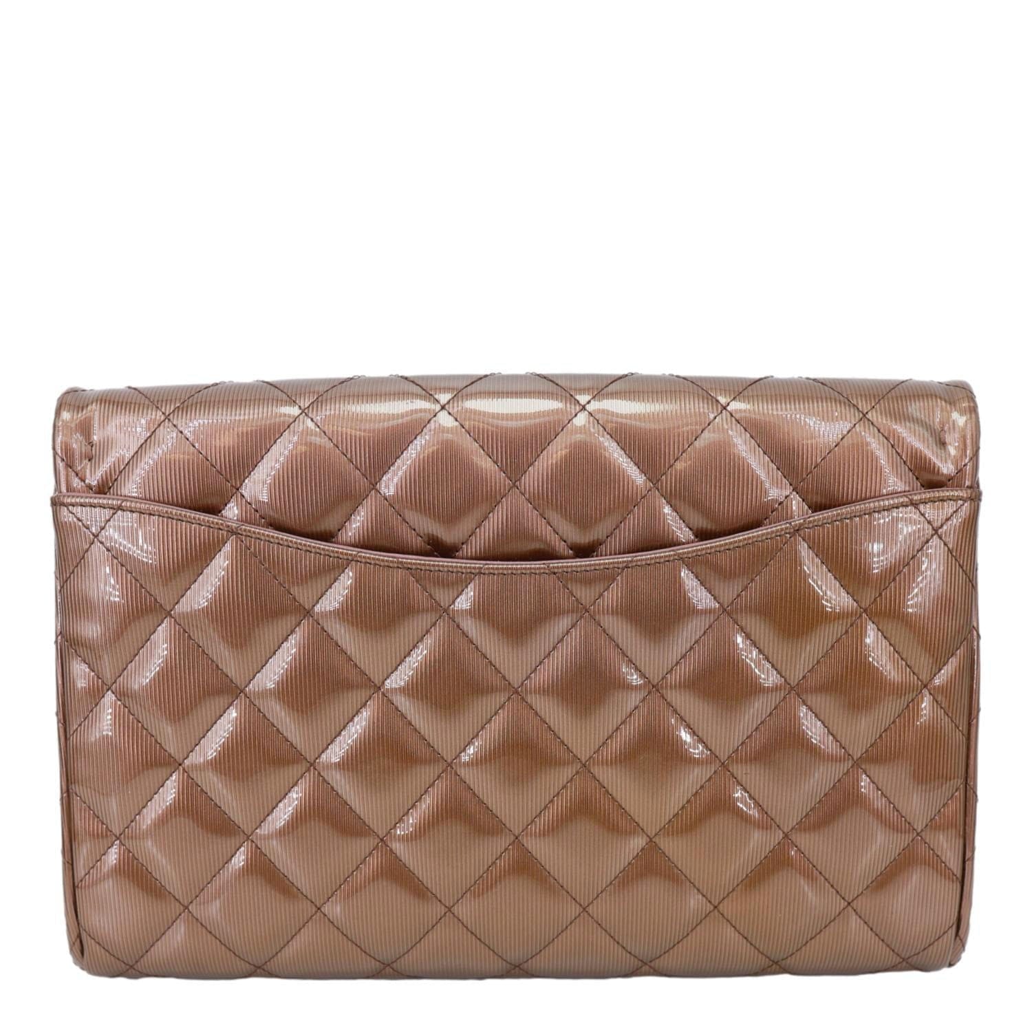 CHANEL Classic Flap Quilted Striated Patent Leather Shoulder Bag Bronze