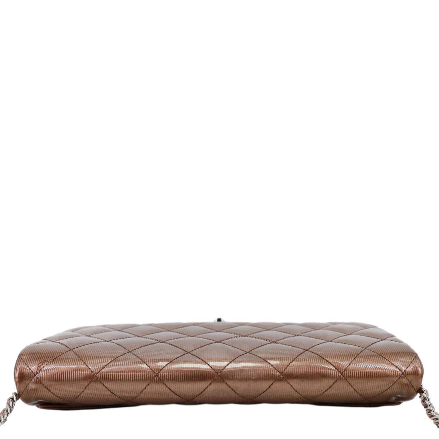 CHANEL Classic Flap Quilted Striated Patent Leather Shoulder Bag Bronze