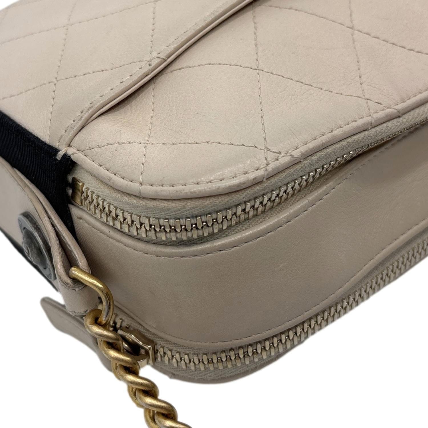 CHANEL Button Up Stitched Calfskin Leather Camera Crossbody Bag Beige