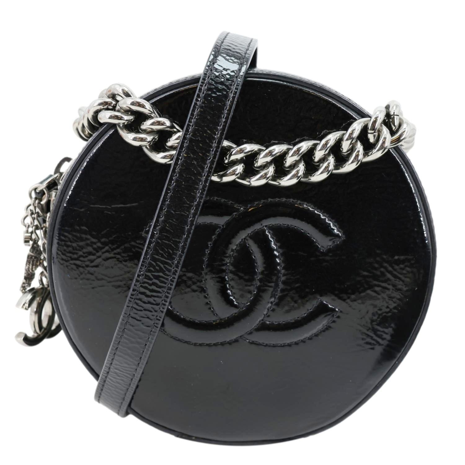 CHANEL Round as Earth Patent Leather Crossbody Bag Black