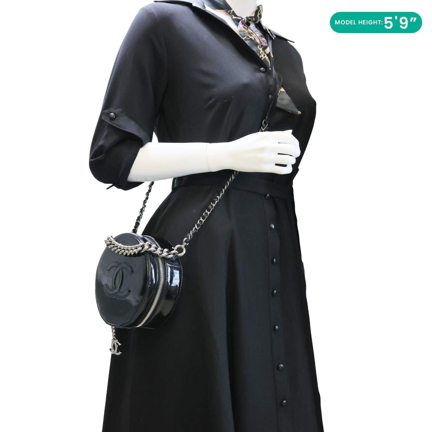 CHANEL Round as Earth Patent Leather Crossbody Bag Black